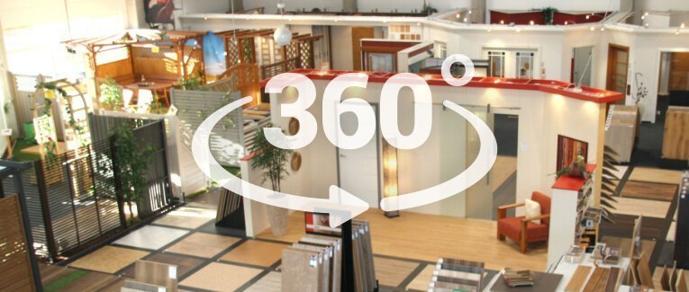Darstellung des 360 Grad Rundgangs der Ausstellung von HolzLand Brinkmann